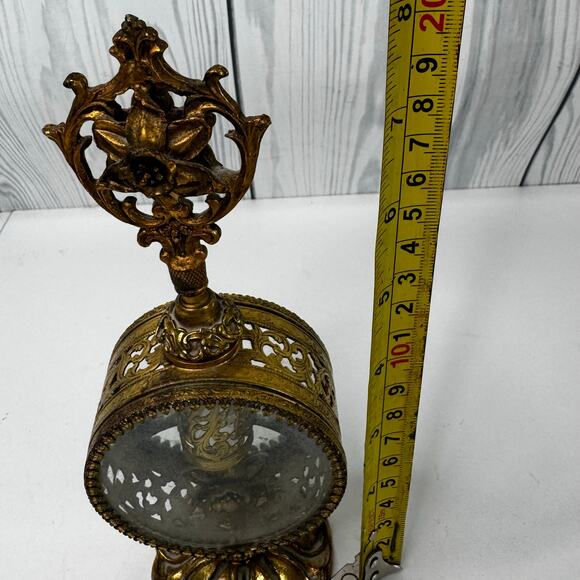 Vintage Gold Ormolu Perfume Bottle Beveled Glass Filigree Hollywood Floral - Picture 8 of 9